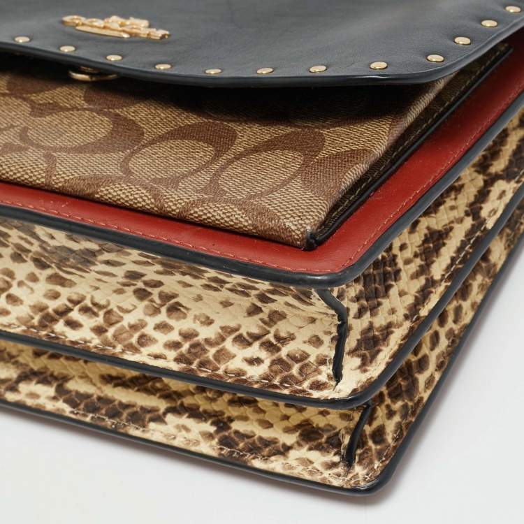 Pre Owned Coach Klare Multicolor Signature Coated Canvas, Python Embossed and Leather Crossbody Bag