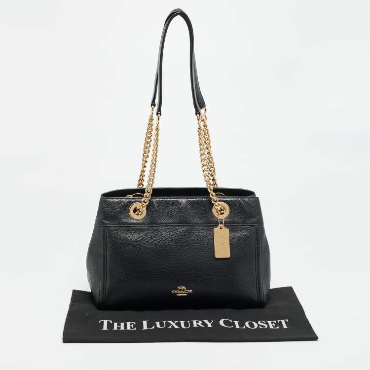 Pre Owned Coach Brooke Chain Carryall Black Leather Tote