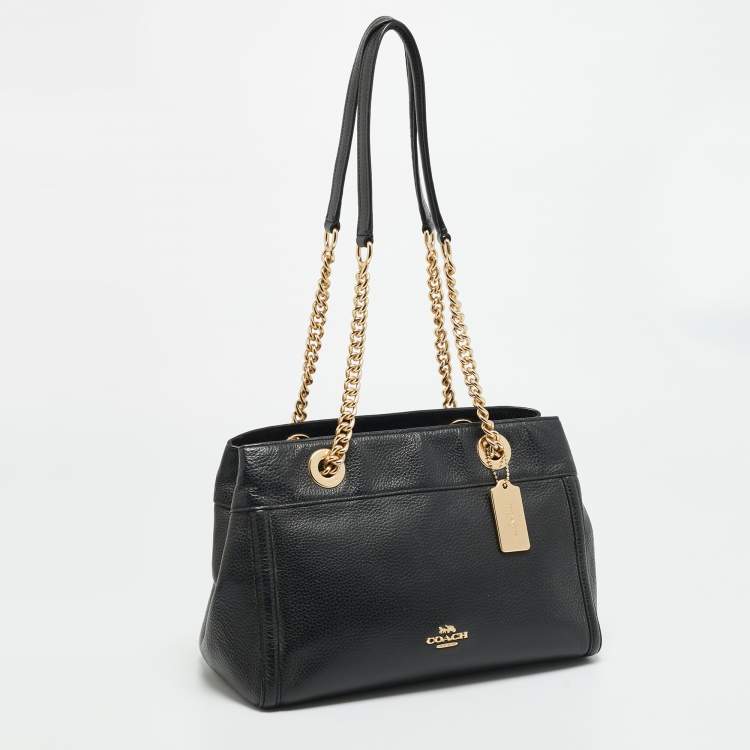 Pre Owned Coach Brooke Chain Carryall Black Leather Tote