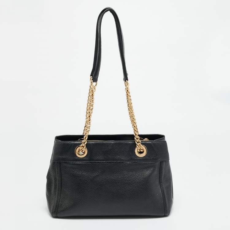 Pre Owned Coach Brooke Chain Carryall Black Leather Tote