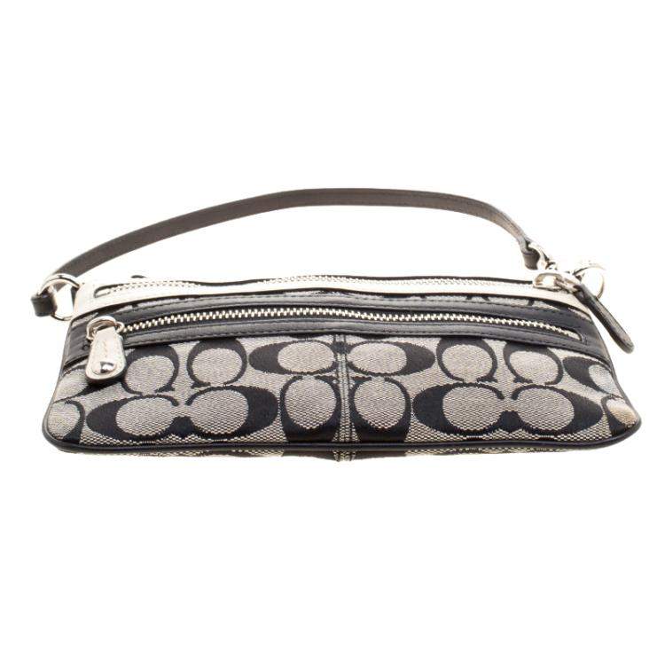 Pre Owned Coach Beige/Black Canvas and Leather Clutch