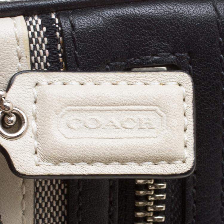 Pre Owned Coach Beige/Black Canvas and Leather Clutch
