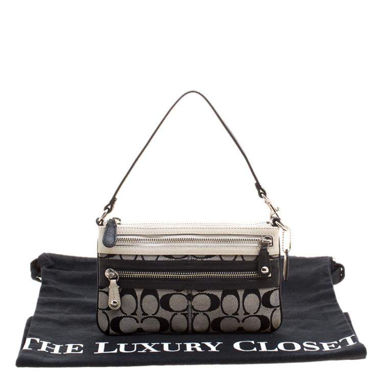 Pre Owned Coach Beige/Black Canvas and Leather Clutch