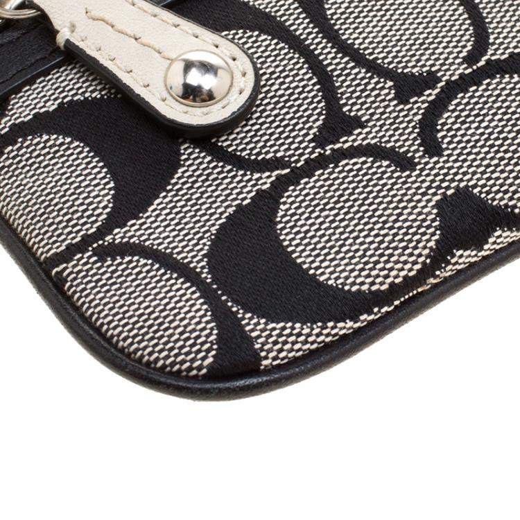 Pre Owned Coach Beige/Black Canvas and Leather Clutch