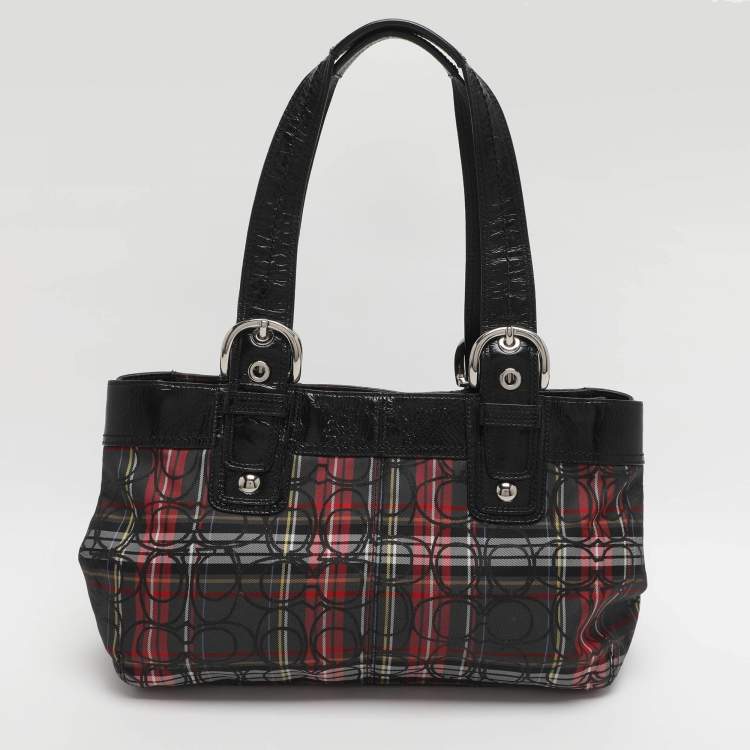 Pre Owned Coach Poppy Multicolor/Black Signature Canvas and Patent Leather Tote
