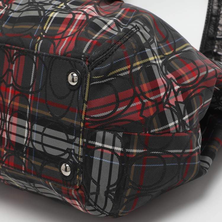 Pre Owned Coach Poppy Multicolor/Black Signature Canvas and Patent Leather Tote