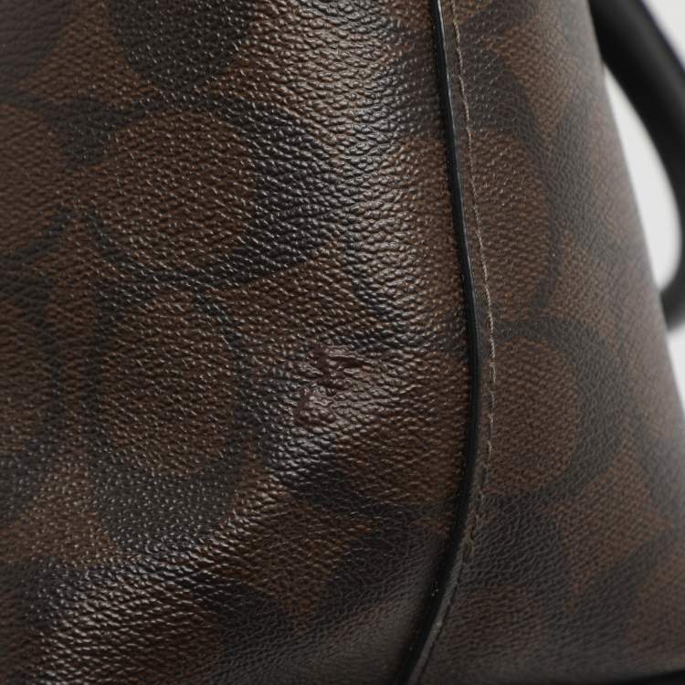 Pre Owned Coach Emma Mini Brown/Black Signature Coated Canvas and Leather Satchel