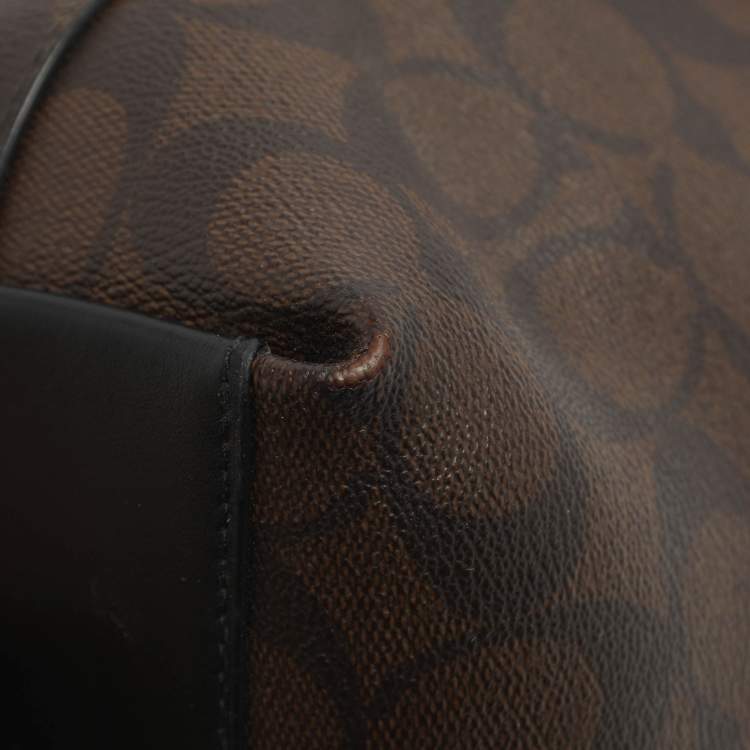 Pre Owned Coach Emma Mini Brown/Black Signature Coated Canvas and Leather Satchel