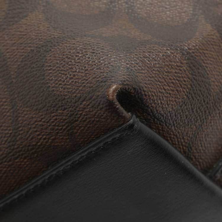 Pre Owned Coach Emma Mini Brown/Black Signature Coated Canvas and Leather Satchel