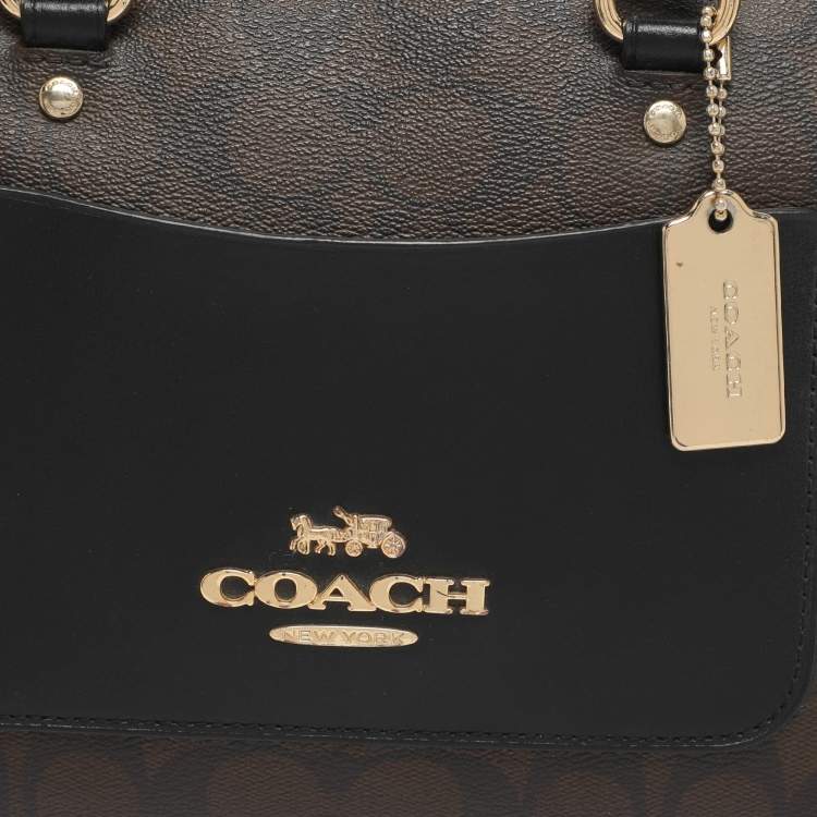Pre Owned Coach Emma Mini Brown/Black Signature Coated Canvas and Leather Satchel