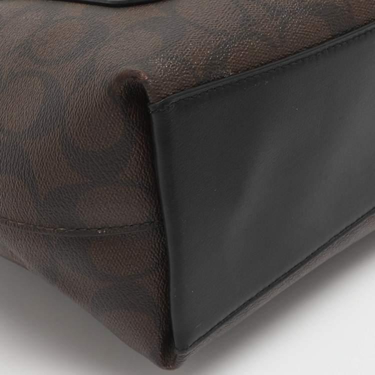 Pre Owned Coach Emma Mini Brown/Black Signature Coated Canvas and Leather Satchel