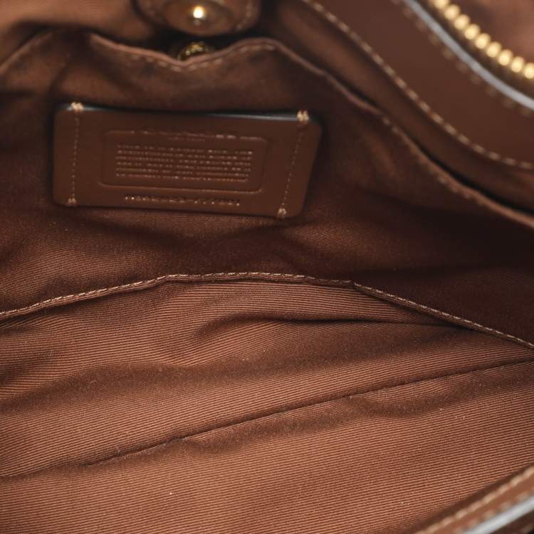 Pre Owned Coach Etta Carryall Beige/Brown Signature Coated Canvas and Leather Satchel