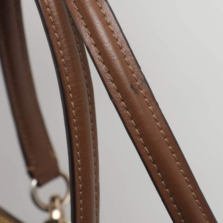 Pre Owned Coach Etta Carryall Beige/Brown Signature Coated Canvas and Leather Satchel