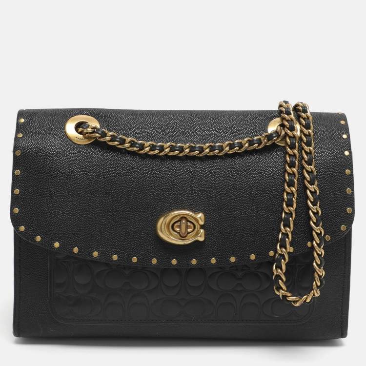 مملوكة مسبقًا Coach Black Leather Small Parker Chain Flap Shoulder Bag