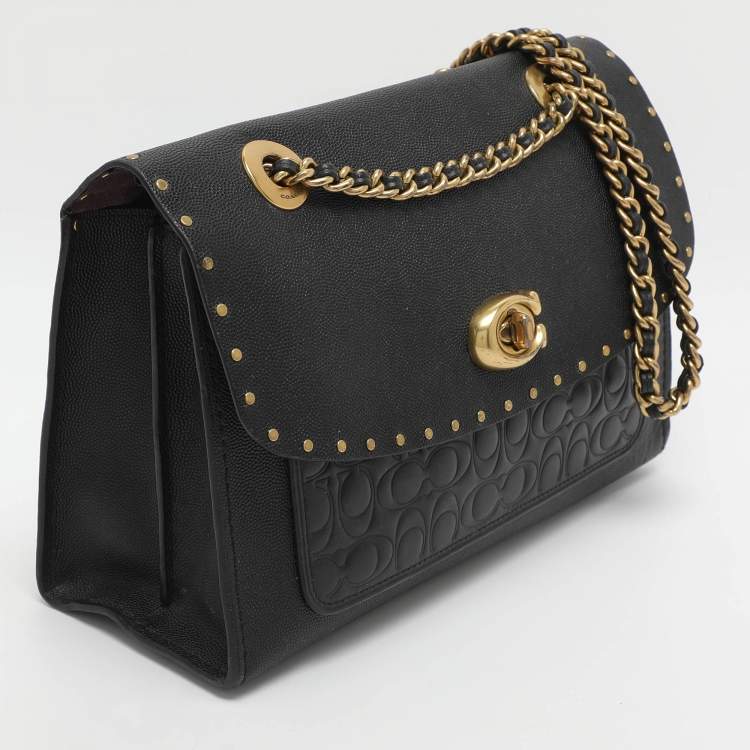 مملوكة مسبقًا Coach Black Leather Small Parker Chain Flap Shoulder Bag