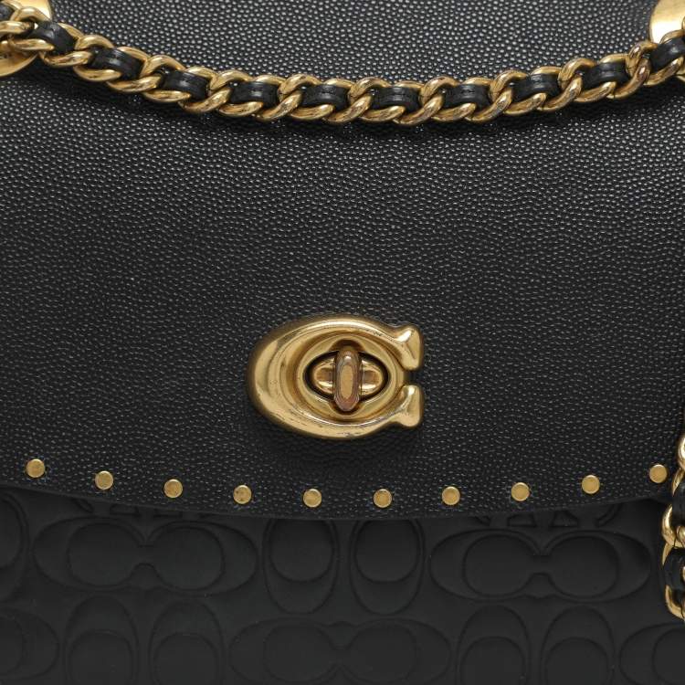 مملوكة مسبقًا Coach Black Leather Small Parker Chain Flap Shoulder Bag