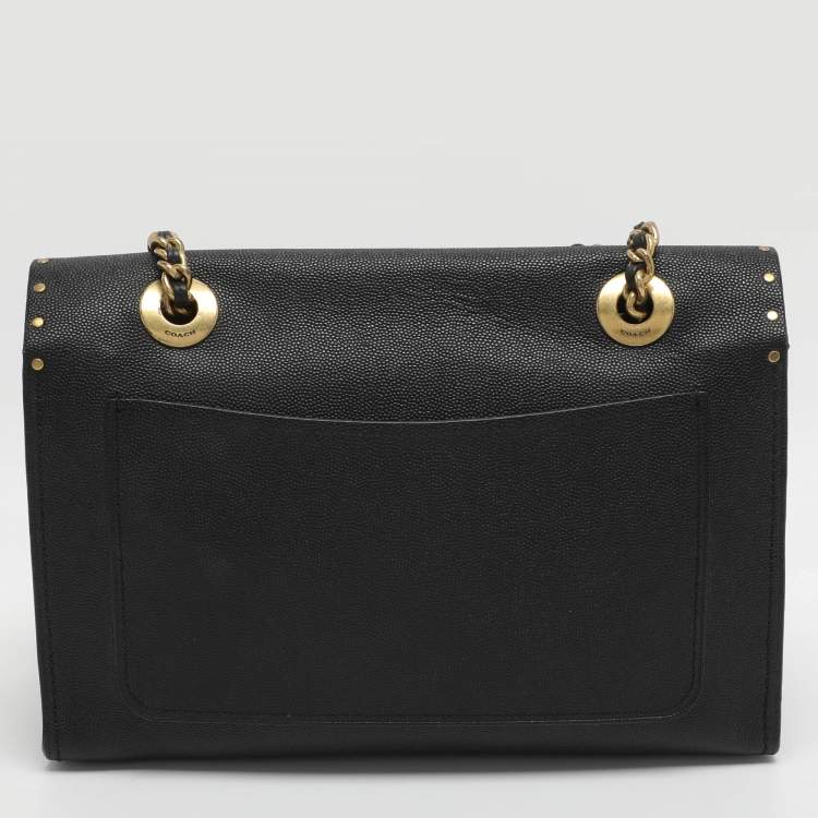 مملوكة مسبقًا Coach Black Leather Small Parker Chain Flap Shoulder Bag