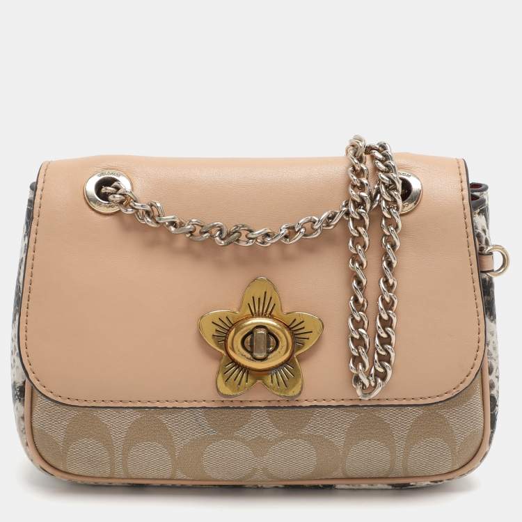 Pre Owned Coach Cassidy Mini Multicolor Signature Coated Canvas and Snakeskin Embossed Leather Shoulder Bags