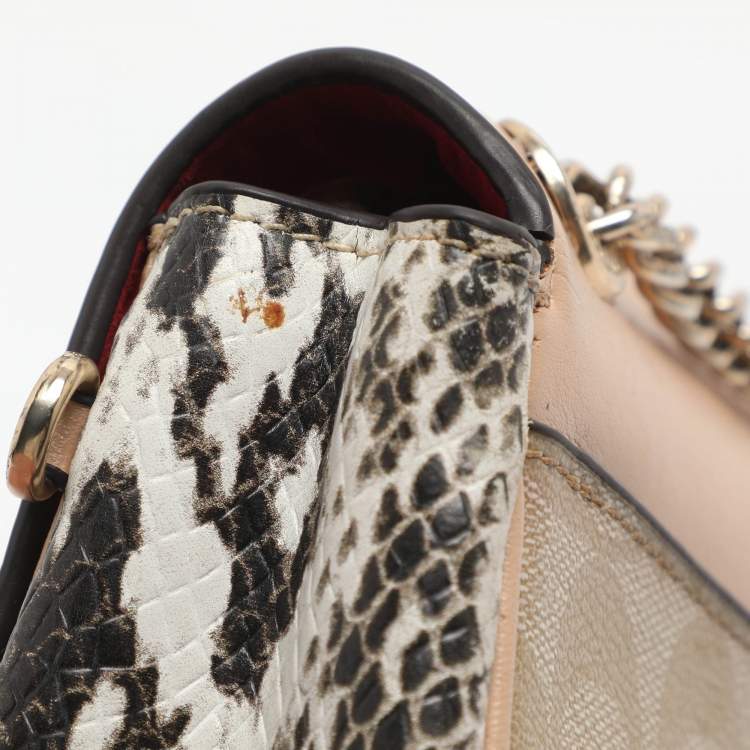 Pre Owned Coach Cassidy Mini Multicolor Signature Coated Canvas and Snakeskin Embossed Leather Shoulder Bags