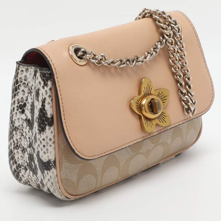 Pre Owned Coach Cassidy Mini Multicolor Signature Coated Canvas and Snakeskin Embossed Leather Shoulder Bags