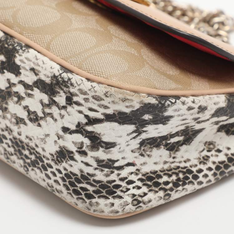 Pre Owned Coach Cassidy Mini Multicolor Signature Coated Canvas and Snakeskin Embossed Leather Shoulder Bags