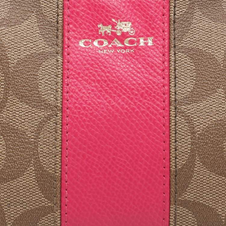 Pre Owned Coach Pink/Beige Coated Canvas and Leather Wristlet