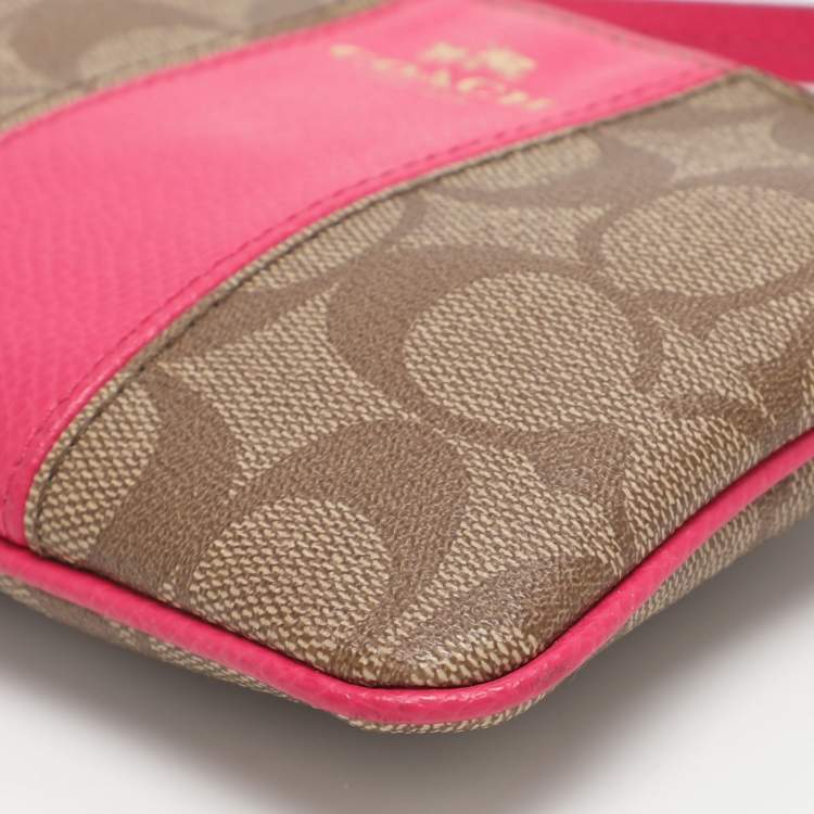 Pre Owned Coach Pink/Beige Coated Canvas and Leather Wristlet