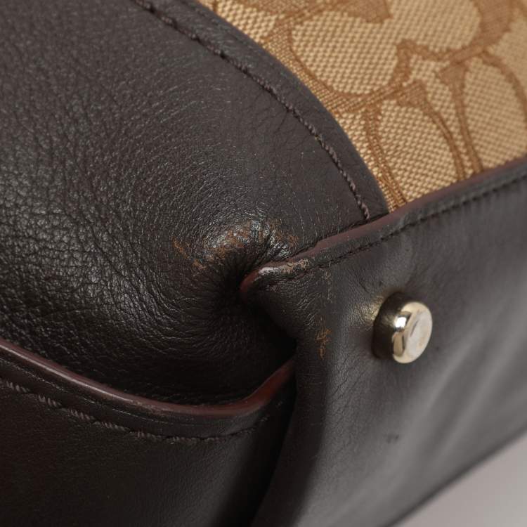 Pre Owned Coach Edie 31 Beige/Brown Signature Canvas and Leather Shoulder Bag