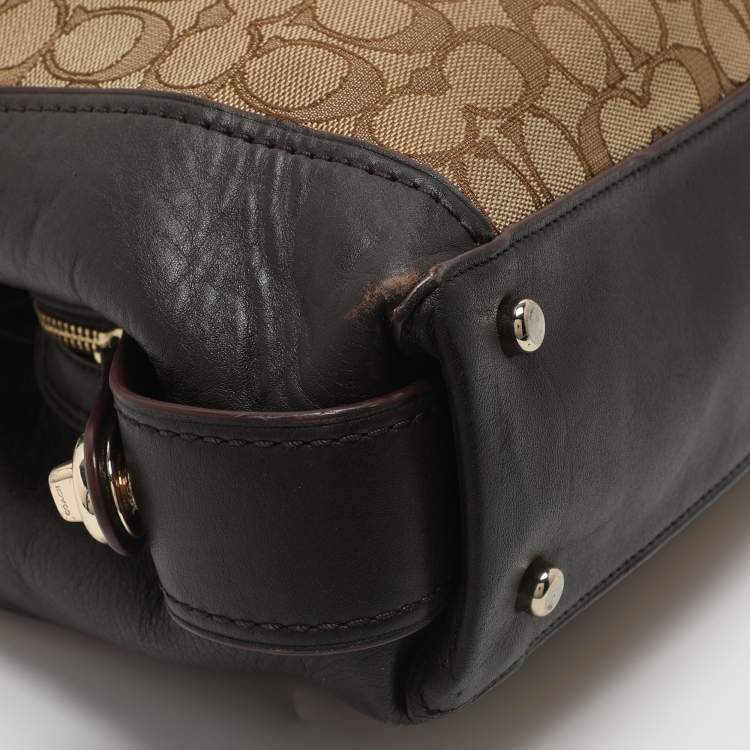 Pre Owned Coach Edie 31 Beige/Brown Signature Canvas and Leather Shoulder Bag