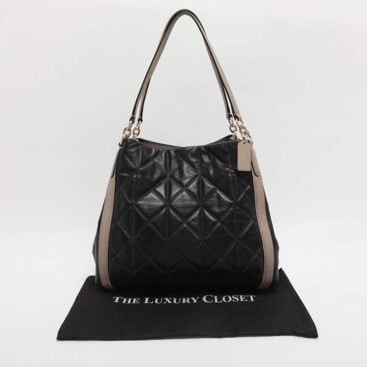 Pre Owned Coach Phoebe Black/Beige Quilted Leather Shoulder Bag