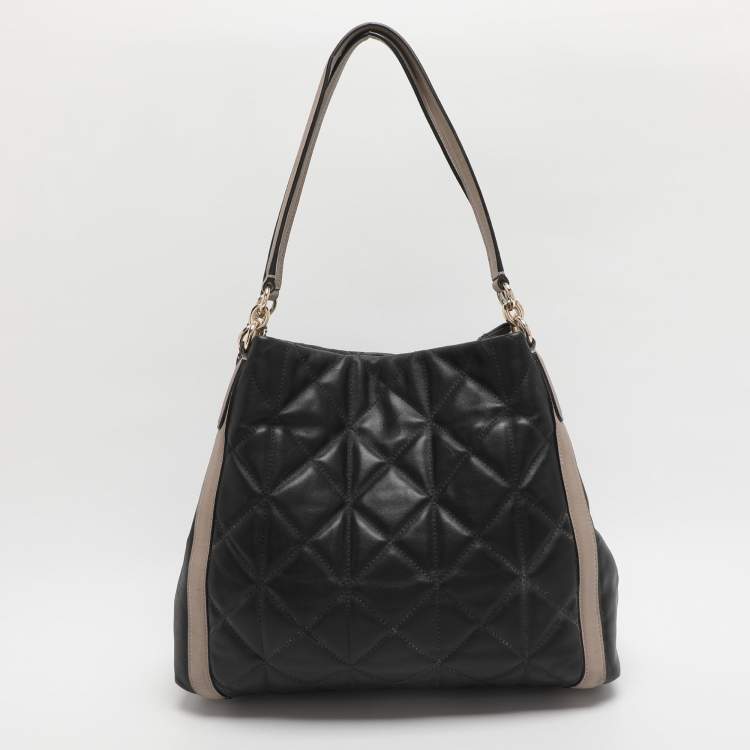 Pre Owned Coach Phoebe Black/Beige Quilted Leather Shoulder Bag