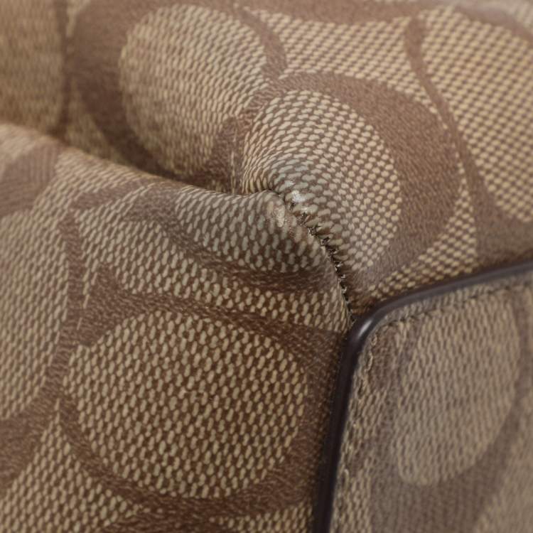 Pre Owned Coach Sage Carryall Beige/Brown Coated Canvas and Leather Satchel