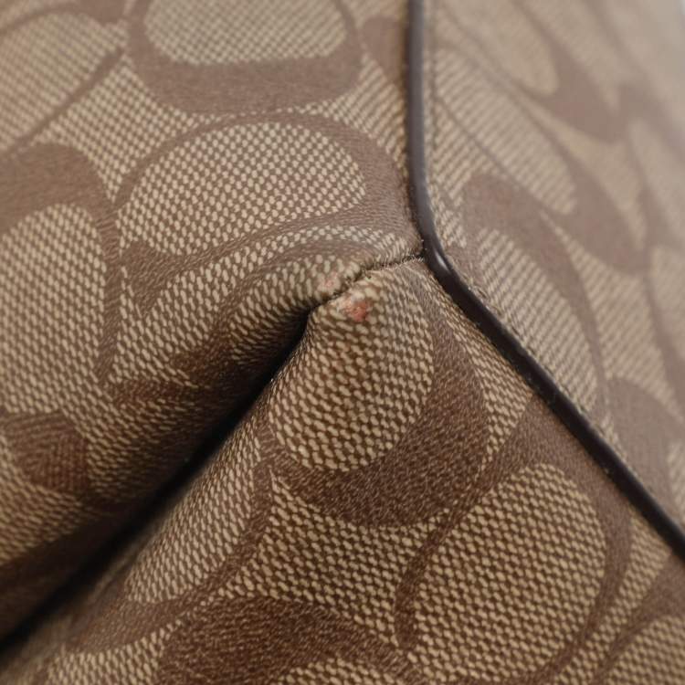 Pre Owned Coach Sage Carryall Beige/Brown Coated Canvas and Leather Satchel