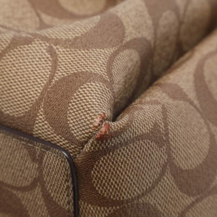 Pre Owned Coach Sage Carryall Beige/Brown Coated Canvas and Leather Satchel