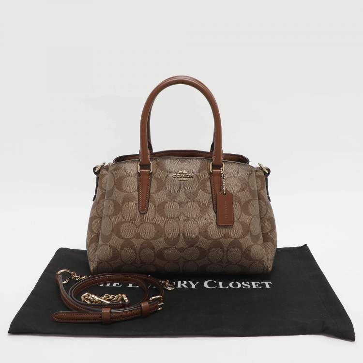 Pre Owned Coach Sage Carryall Beige/Brown Coated Canvas and Leather Satchel