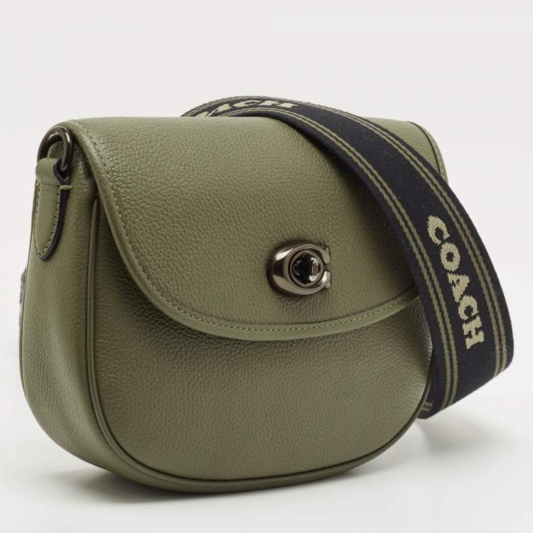 Pre Owned Coach Willow Saddle Olive Green Leather Crossbody Bag