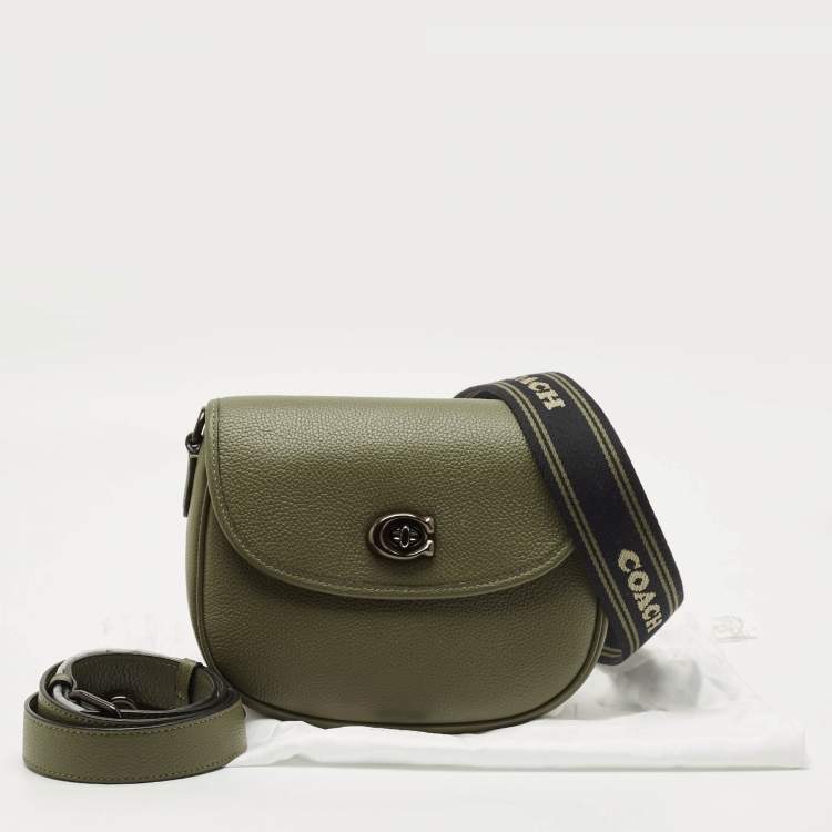 Pre Owned Coach Willow Saddle Olive Green Leather Crossbody Bag