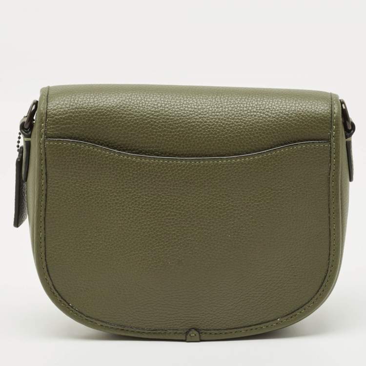 Pre Owned Coach Willow Saddle Olive Green Leather Crossbody Bag