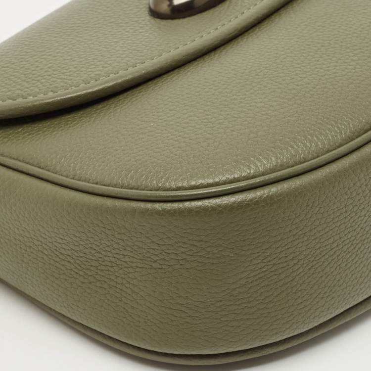 Pre Owned Coach Willow Saddle Olive Green Leather Crossbody Bag