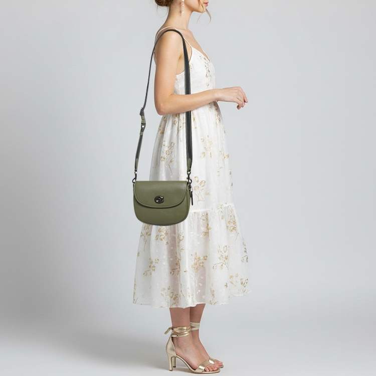 Pre Owned Coach Willow Saddle Olive Green Leather Crossbody Bag