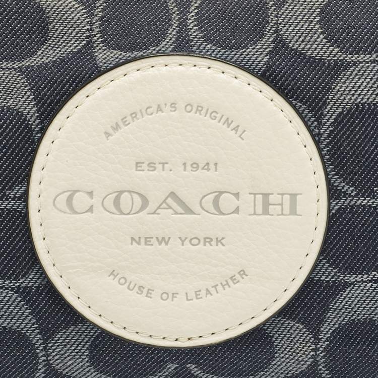 Pre Owned Coach Dempsey Blue/Off White Denim Logo Jacquard Patch Shoulder Bag
