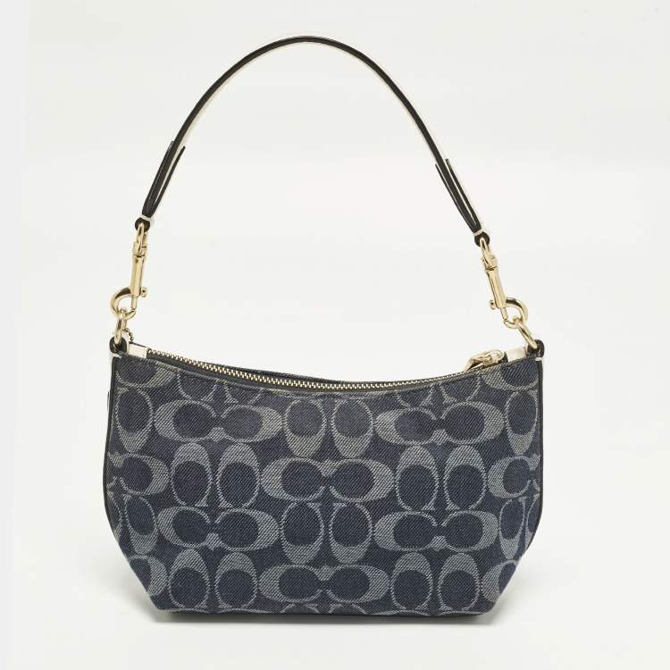 Pre Owned Coach Dempsey Blue/Off White Denim Logo Jacquard Patch Shoulder Bag