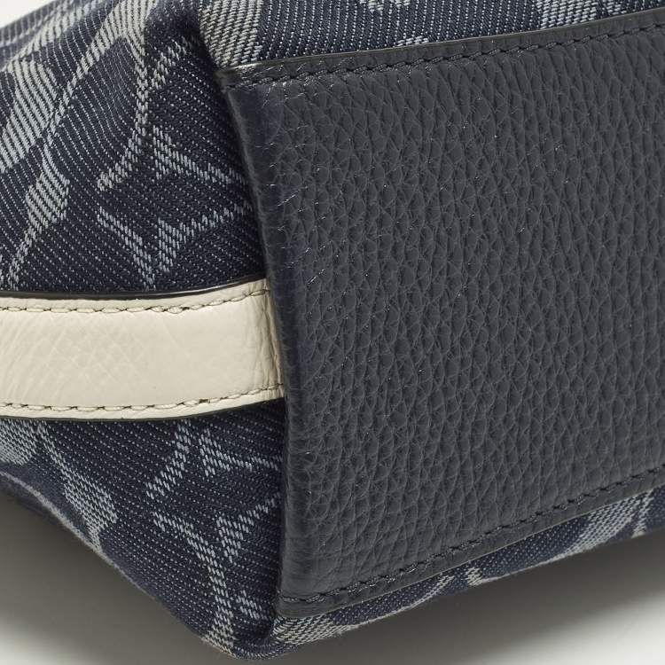 Pre Owned Coach Dempsey Blue/Off White Denim Logo Jacquard Patch Shoulder Bag