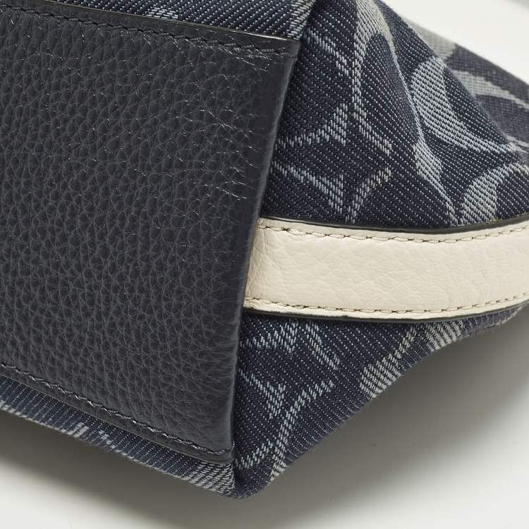 Pre Owned Coach Dempsey Blue/Off White Denim Logo Jacquard Patch Shoulder Bag