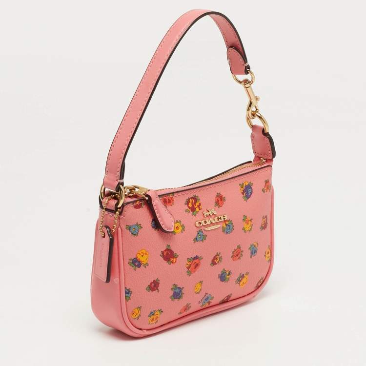 Pre Owned Coach Nolita Mini Pink Leather Vintage Rose Print Shoulder Bag