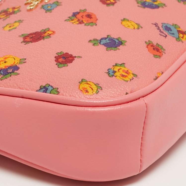 Pre Owned Coach Nolita Mini Pink Leather Vintage Rose Print Shoulder Bag