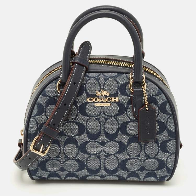 مملوكة مسبقًا Coach Sydney Navy Blue Signature Denim and Leather Satchel