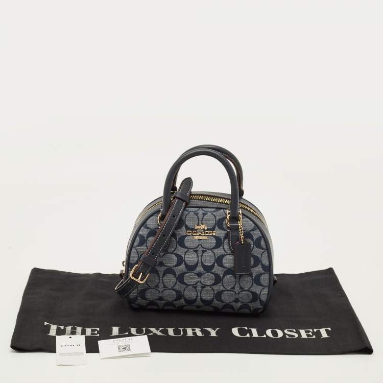 مملوكة مسبقًا Coach Sydney Navy Blue Signature Denim and Leather Satchel