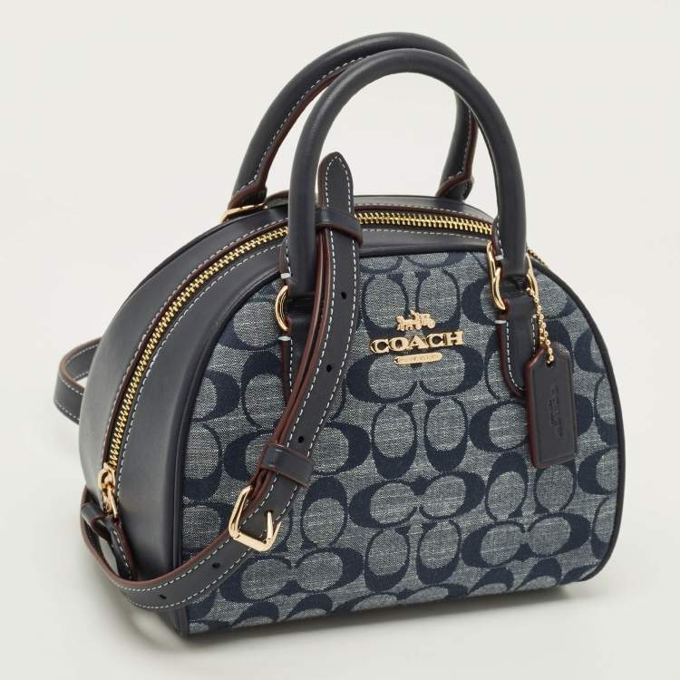 مملوكة مسبقًا Coach Sydney Navy Blue Signature Denim and Leather Satchel
