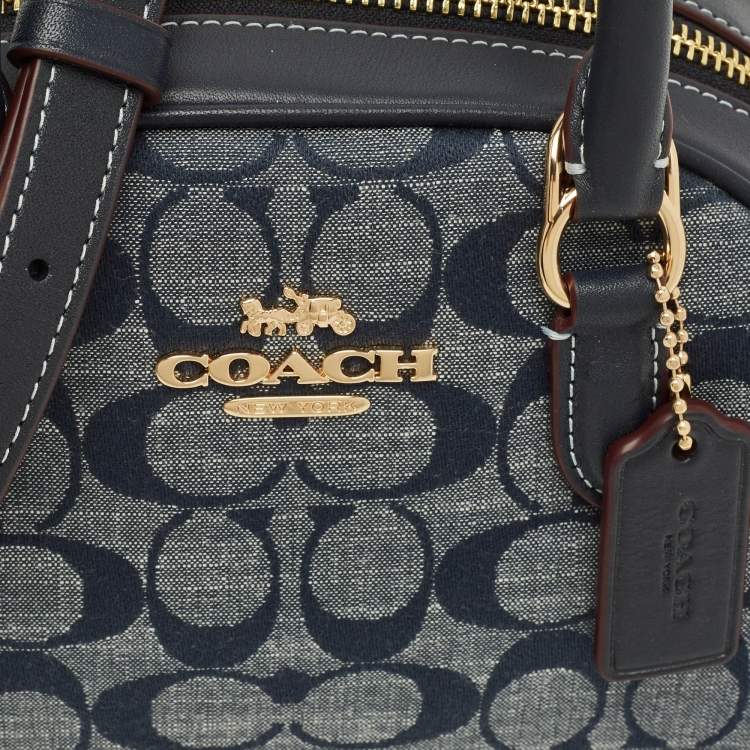 مملوكة مسبقًا Coach Sydney Navy Blue Signature Denim and Leather Satchel
